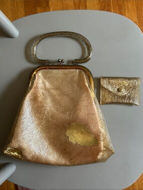 Vintage Gold-Accent Metallic Beige Women's Handbag